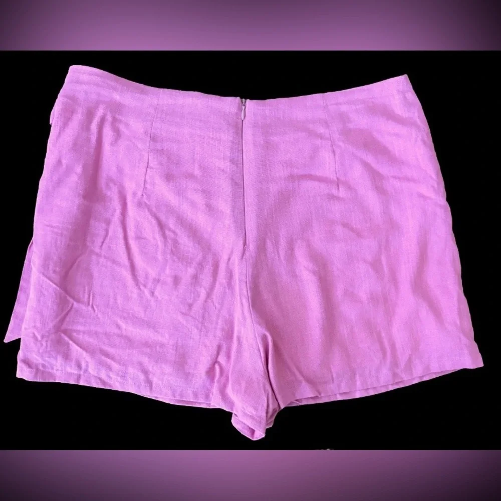 Pink Lily You’re In Luck linen/cottn feel lined skort w sd tie SZ L  Barbiecore